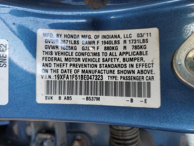 19XFA1F51BE047323 - 2011 HONDA CIVIC LX BLUE photo 12