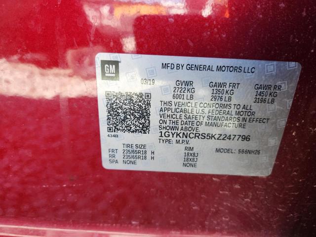 1GYKNCRS5KZ247796 - 2019 CADILLAC XT5 LUXURY Qırmızı foto 13