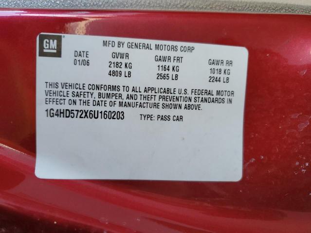 1G4HD572X6U160203 - 2006 BUICK LUCERNE CXL RED photo 12