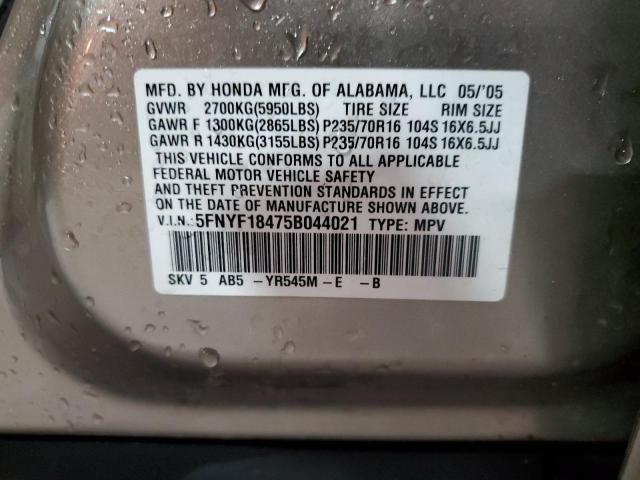 5FNYF18475B044021 - 2005 HONDA PILOT EX GOLD photo 13