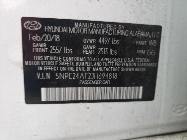 5NPE24AF2JH694818 - 2018 HYUNDAI SONATA SE WHITE photo 13