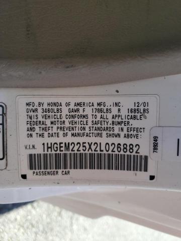 1HGEM225X2L026882 - 2002 HONDA CIVIC LX WHITE photo 13