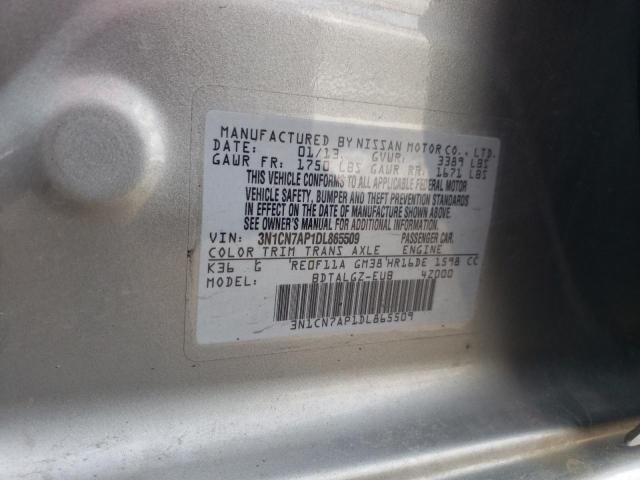 3N1CN7AP1DL865509 - 2013 NISSAN VERSA S SILVER photo 13