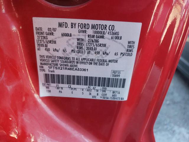 1FTSX21R48EA53361 - 2008 FORD F-250 SUPER DUTY RED photo 12