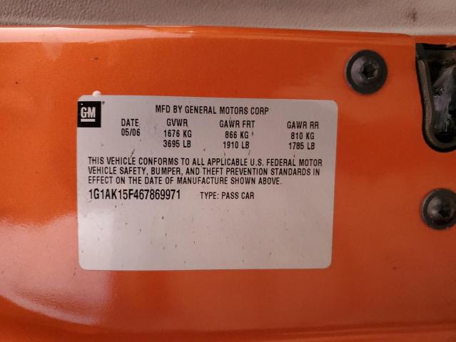 1G1AK15F467869971 - 2006 CHEVROLET COBALT LS ORANGE photo 12