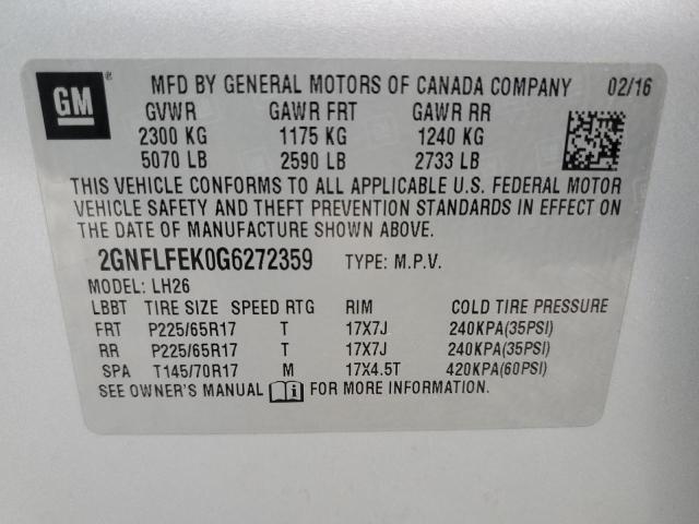 2GNFLFEK0G6272359 - 2016 CHEVROLET EQUINOX LT SILVER photo 14