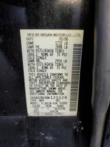 5N1BV28U36N125529 - 2006 NISSAN QUEST S 黑色 照片 13