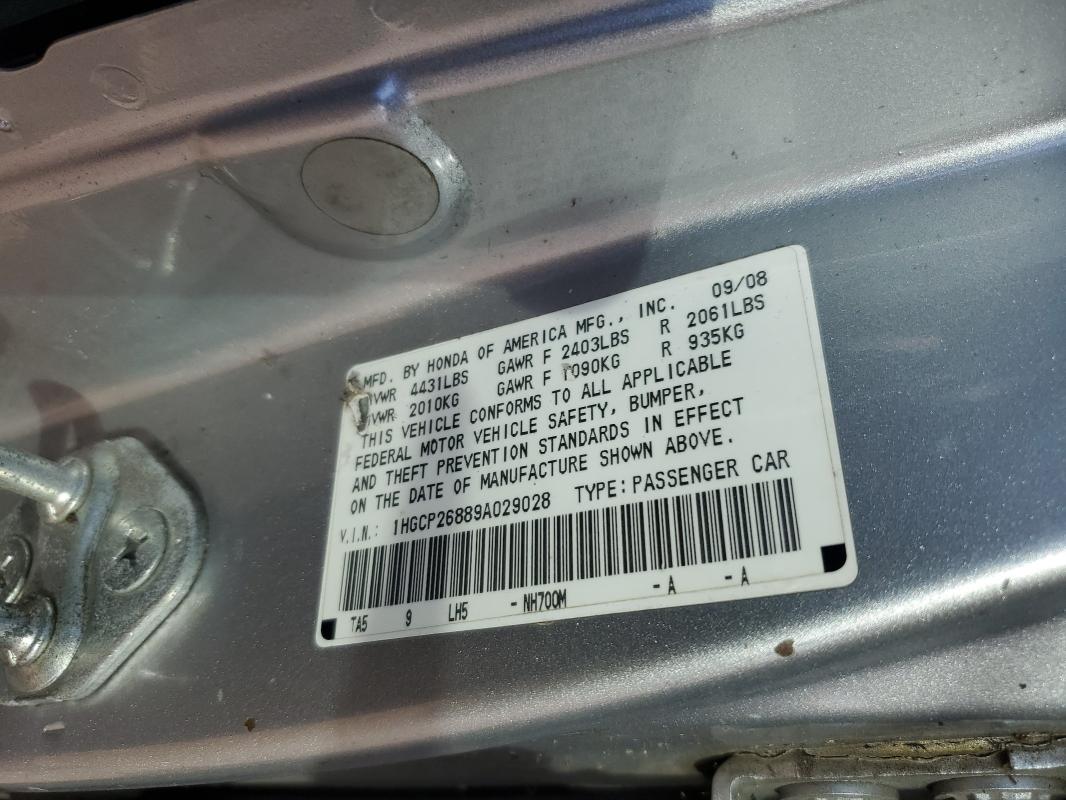 1HGCP26889A029028 - 2009 HONDA ACCORD EXL Gris foto 12