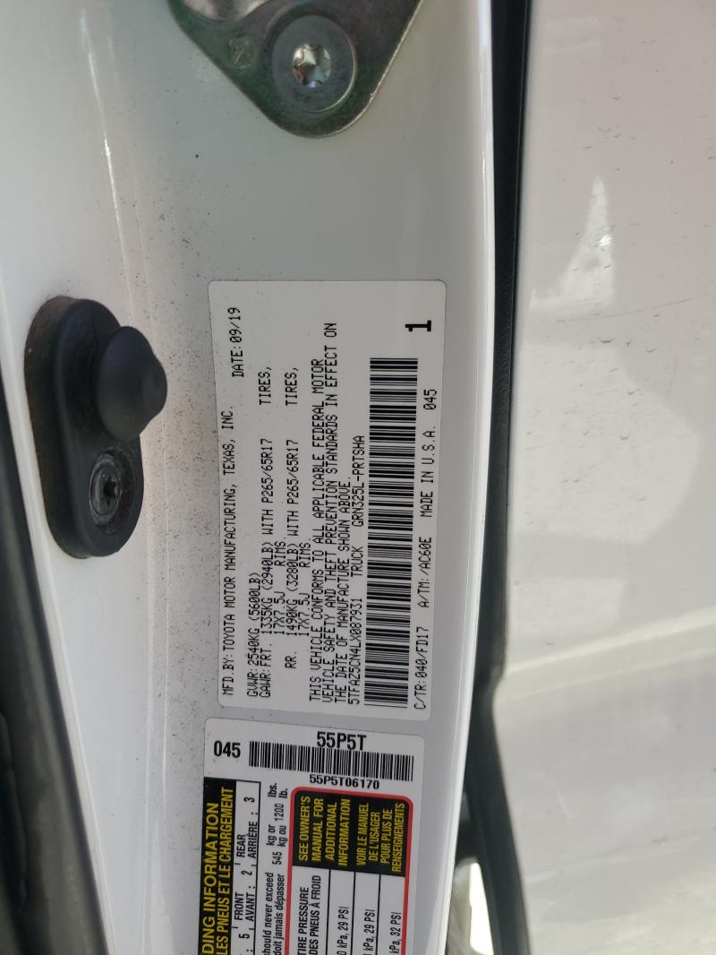 5TFAZ5CN4LX087931 - 2020 TOYOTA TACOMA DOUBLE CAB 白色 照片 12