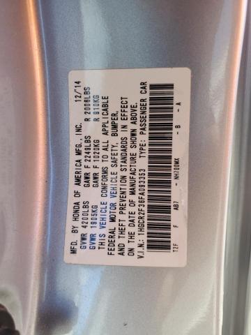 1HGCR2F36FA093353 - 2015 HONDA ACCORD LX ვერცხლისფერი ფოტო 12