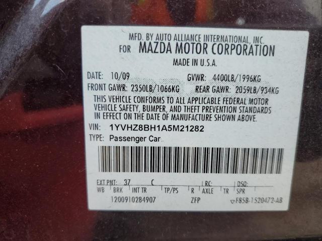 1YVHZ8BH1A5M21282 - 2010 MAZDA 6 I BURGUNDY photo 12