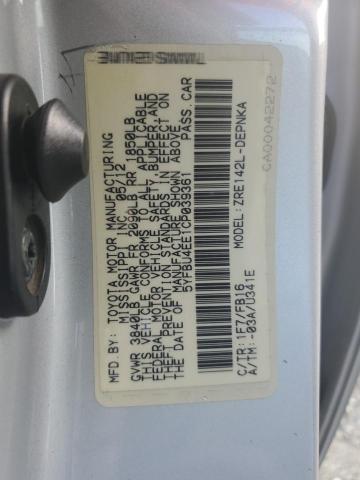 5YFBU4EE1CP039361 - 2012 TOYOTA COROLLA BASE Argent photo 13