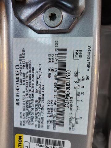 3FA6P0G70LR231550 - 2020 FORD FUSION S SILVER photo 12