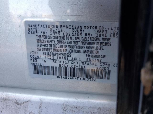 3N1AB7AP4FY300922 - 2015 NISSAN SENTRA S SILVER photo 12