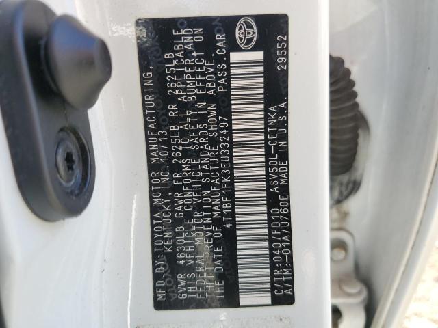 4T1BF1FK3EU332497 - 2014 TOYOTA CAMRY L WHITE photo 12