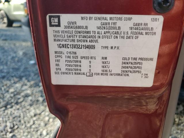 1GNFK13V23J206553 - 2003 CHEVROLET TAHOE K150 BURGUNDY photo 13