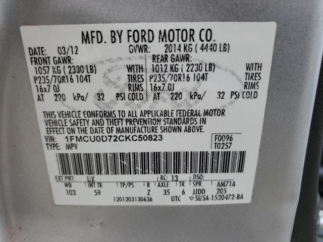 1FMCU0D72CKC50823 - 2012 FORD ESCAPE XLT SILVER photo 13