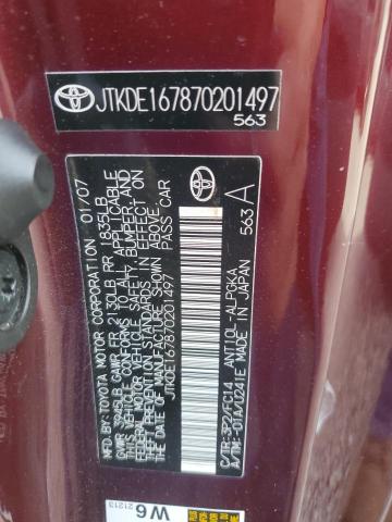 JTKDE167870201497 - 2007 TOYOTA SCION TC BURGUNDY photo 12