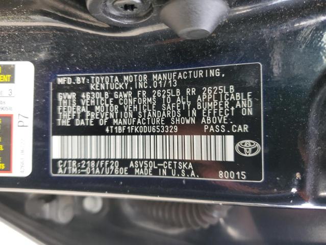 4T1BF1FK0DU653329 - 2013 TOYOTA CAMRY L BLACK photo 12