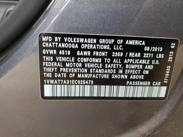 1VWAT7A31EC025473 - 2014 VOLKSWAGEN PASSAT S SILVER photo 12
