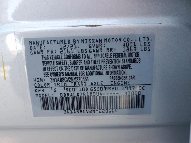 3N1AB8CV2NY220664 - 2022 NISSAN SENTRA SV SILVER photo 12