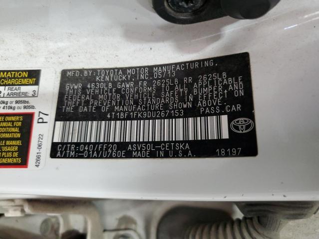 4T1BF1FK9DU267153 - 2013 TOYOTA CAMRY L WHITE photo 12