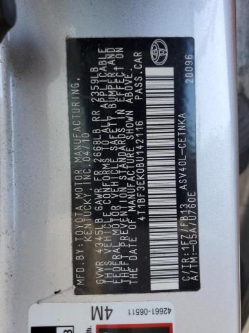 4T1BF3EK0BU142116 - 2011 TOYOTA CAMRY BASE SILVER photo 12