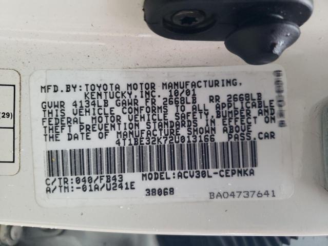 4T1BE32K72U013166 - 2002 TOYOTA CAMRY LE WHITE photo 12