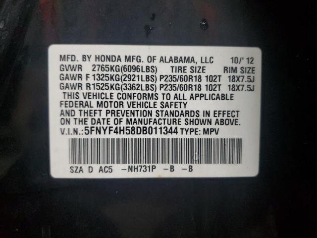 5FNYF4H58DB011344 - 2013 HONDA PILOT EXL Schwarz Foto 13