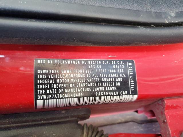 3VWJP7AT8CM648489 - 2012 VOLKSWAGEN BEETLE RED photo 12