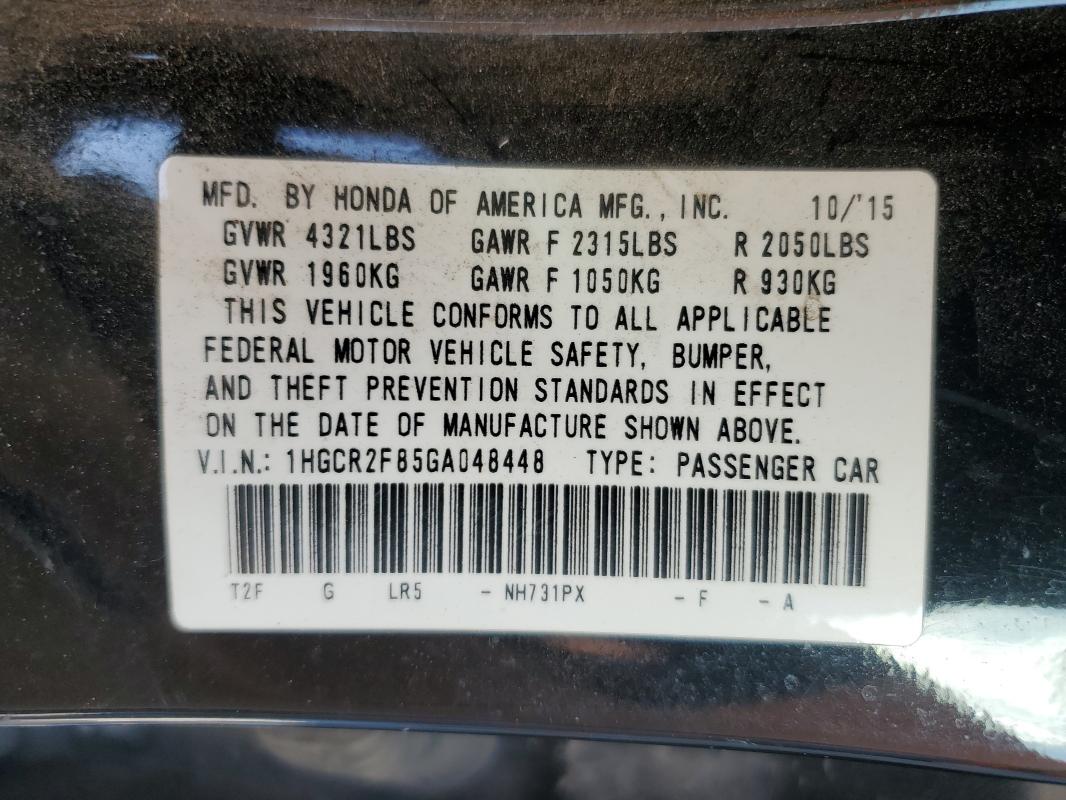 1HGCR2F85GA048448 - 2016 HONDA ACCORD EXL Qara foto 13