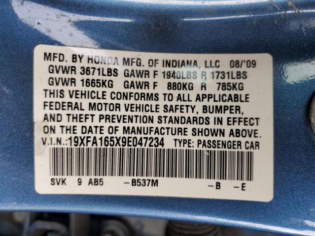 19XFA165X9E047234 - 2009 HONDA CIVIC LX 蓝色 照片 13