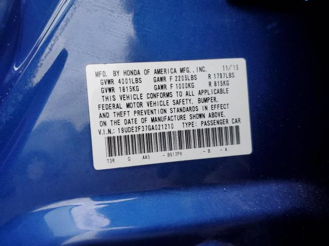 19UDE2F37GA021210 - 2016 ACURA ILX BASE WATCH PLUS BLUE photo 12