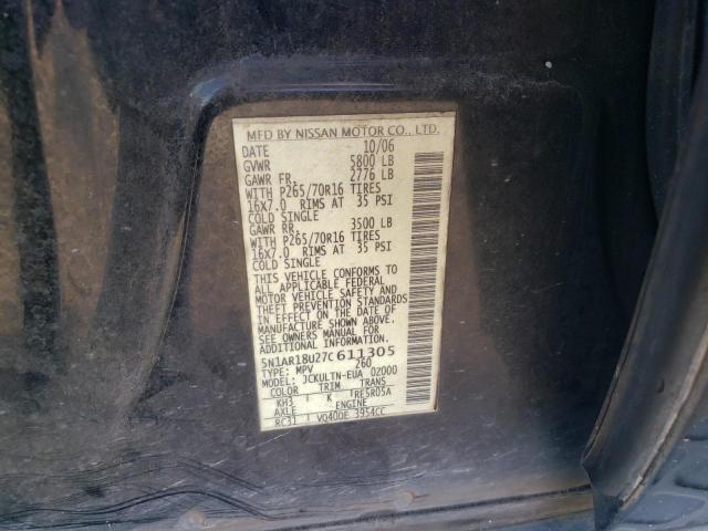 5N1AR18U27C611305 - 2007 NISSAN PATHFINDER LE Սև լուսանկար 12