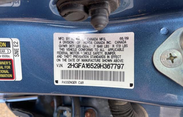 2HGFA16529H367797 - 2009 HONDA CIVIC LX BLUE photo 10