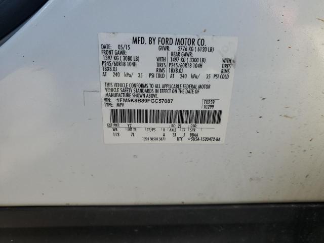 1FM5K8B89FGC57087 - 2015 FORD EXPLORER WHITE photo 14