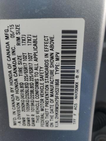 2HKRM3H79FH531868 - 2015 HONDA CR-V EXL SILVER photo 13