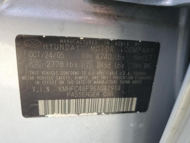 KMHFC46F96A042914 - 2006 HYUNDAI AZERA SE SILVER photo 12