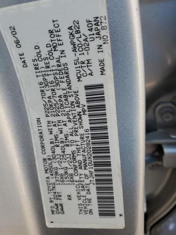 JTJHF10UX20282416 - 2002 LEXUS RX 300 SILVER photo 13