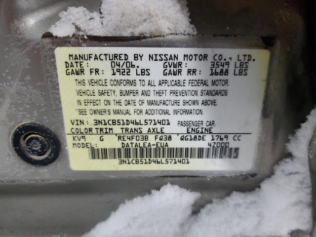 3N1CB51D46L571401 - 2006 NISSAN SENTRA 1.8 SILVER photo 12