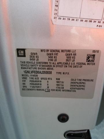 1GNLVFED6AJ260838 - 2010 CHEVROLET TRAVERSE LT 银色 照片 14