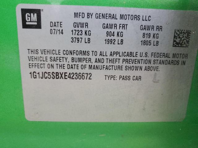 1G1JC5SBXE4236672 - 2014 CHEVROLET SONIC LT GREEN photo 12