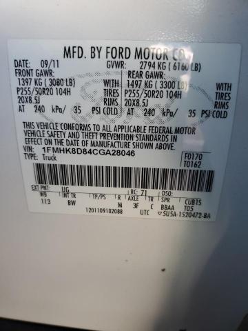 1FMHK8D84CGA28046 - 2012 FORD EXPLORER XLT Ağ foto 13