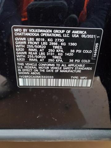 1V2BR2CA0MC592033 - 2021 VOLKSWAGEN ATLAS SEL Qara foto 14