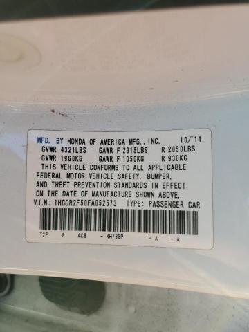 1HGCR2F50FA052573 - 2015 HONDA ACCORD SPORT თეთრი ფოტო 12