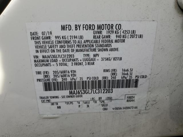 MAJ6S3GL7LC312203 - 2020 FORD ECOSPORT SE WHITE photo 12