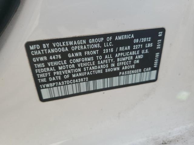 1VWBP7A37DC043872 - 2013 VOLKSWAGEN PASSAT SE Weiß Foto 12