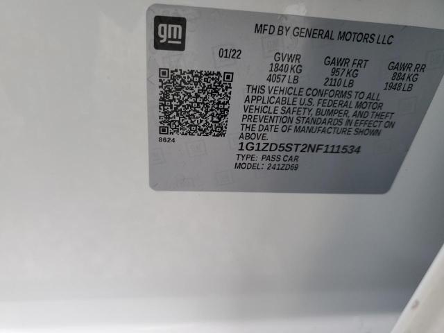 1G1ZD5ST2NF111534 - 2022 CHEVROLET MALIBU LT أبيض صورة 12