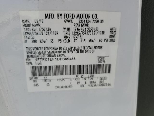 1FTFX1EF1DFB69438 - 2013 FORD F150 SUPER CAB WHITE photo 12