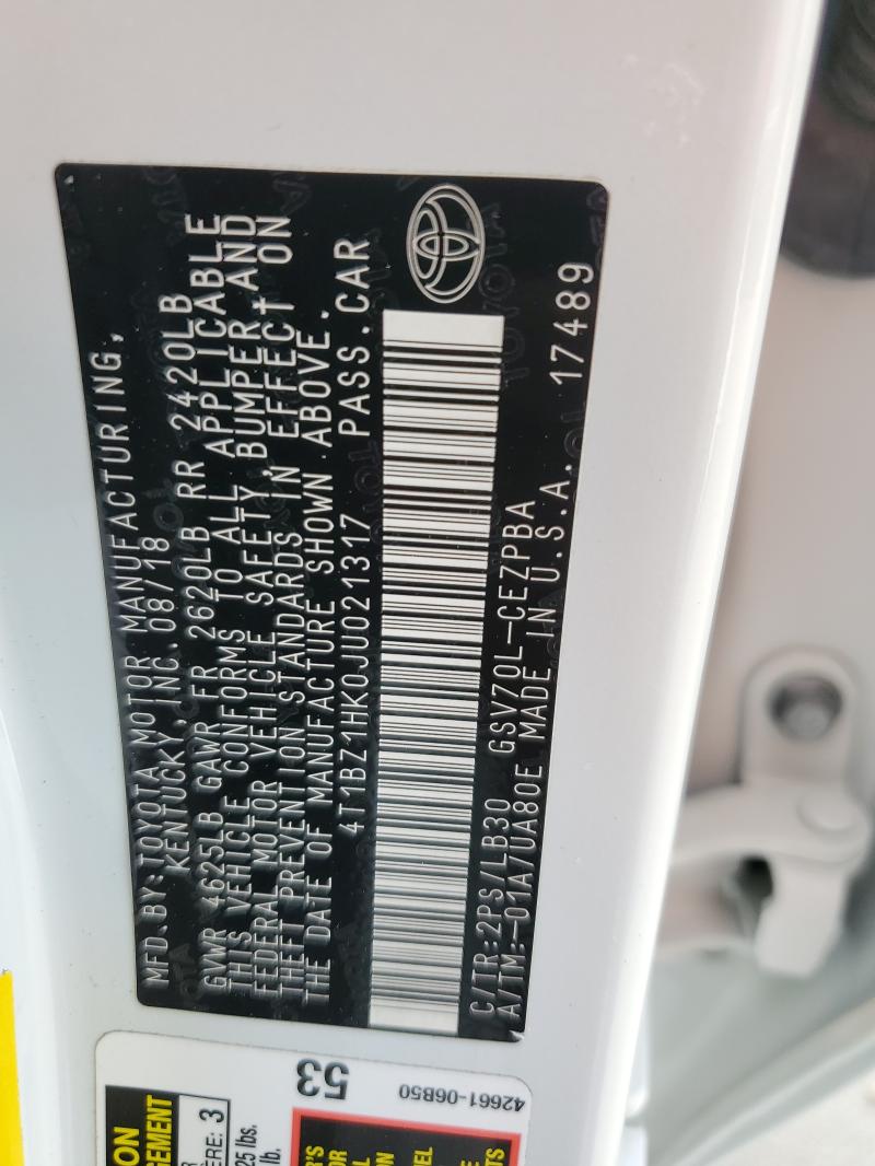 4T1BZ1HK0JU021317 - 2018 TOYOTA CAMRY XSE Ağ foto 12